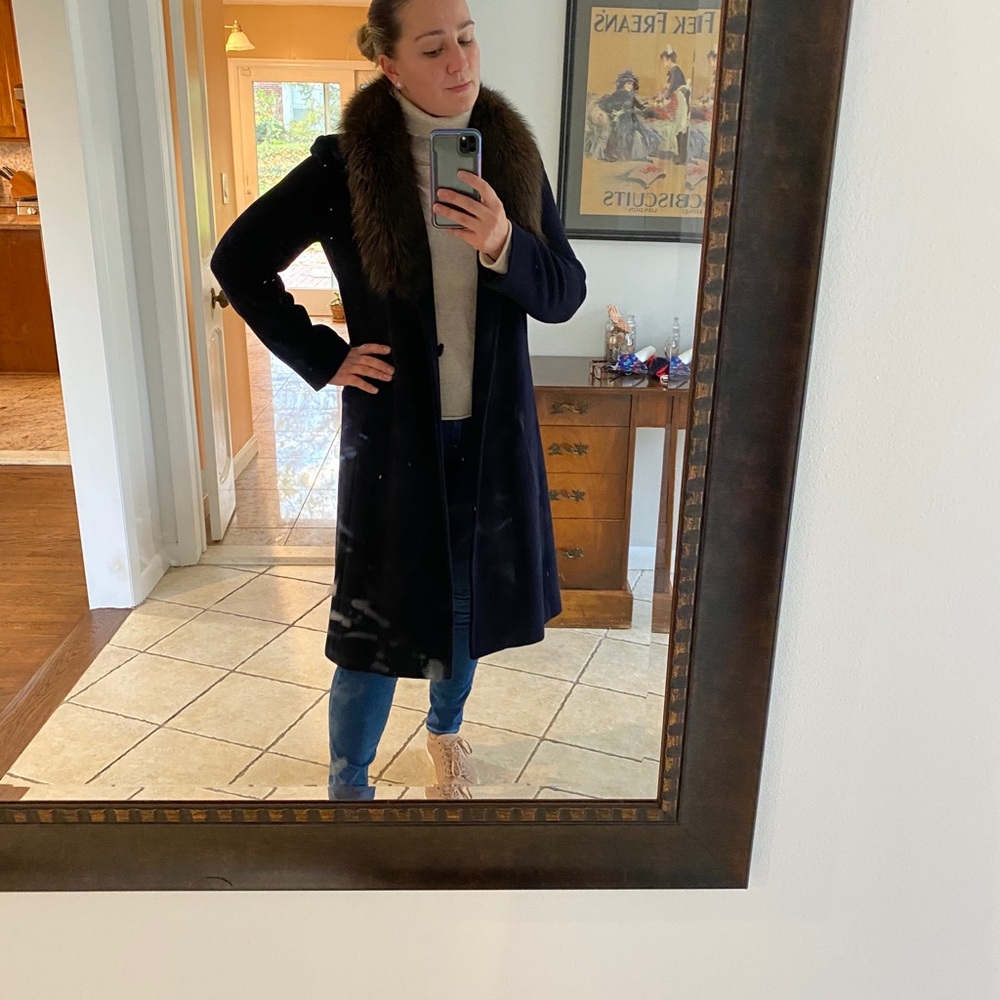 Ellen Tracey wool coat with real blue fox fur!